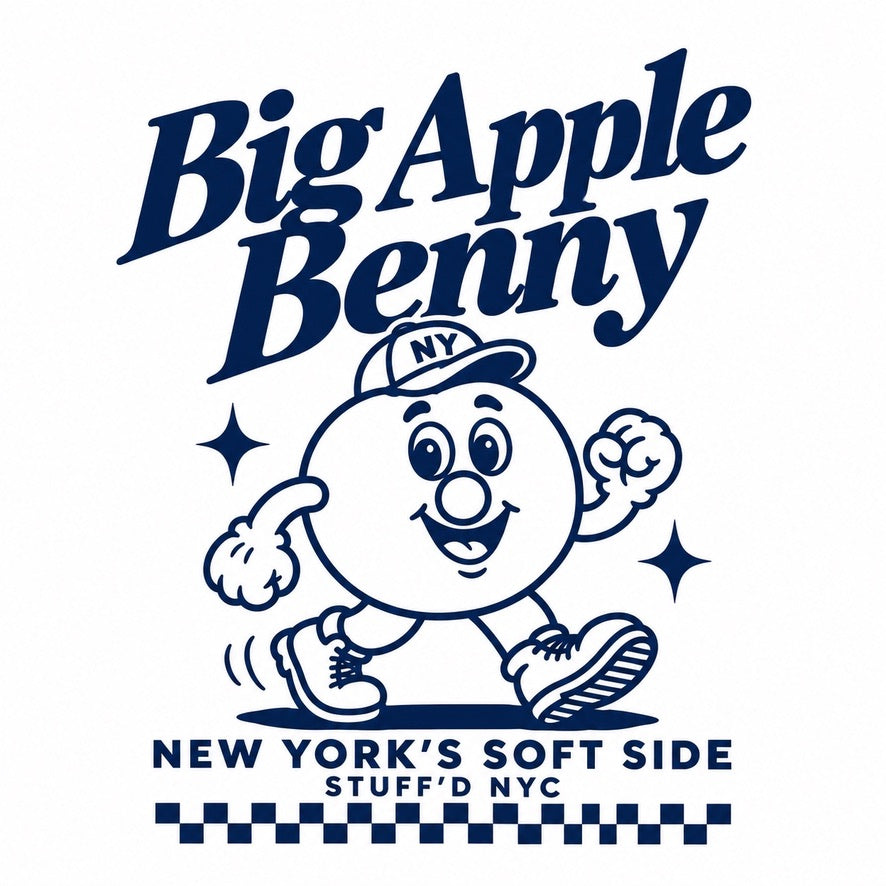Close-up of the Big Apple Benny design: "New York's Soft Side, STUFF'D NYC"