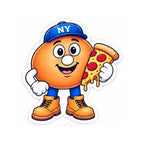 Sticker of Big Apple Benny holding a slice of pepperoni pizza
